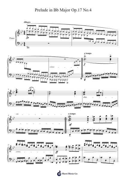 Prelude in Bb Major, Op. 17 No. 4 Sheet Music by Viomin-Arr.Sanhan Eipscius