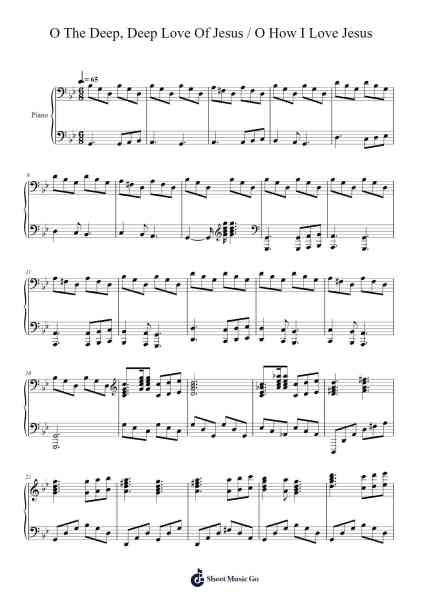 O The Deep, Deep Love Of Jesus / O How I Love Jesus - arr. Solo Piano Sheet Music by Thomas J. Williams-Arr.Joneshouse