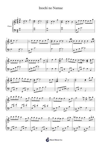 Inochi no Namae Sheet Music by Joe Hisaishi-Arr.Reylome