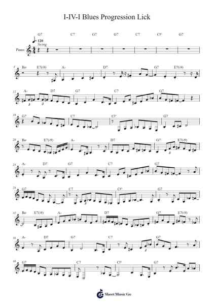 Lick #46 - I-IV-I Blues Progression Lick Sheet Music by Joao Nunes de Ornelas-Arr.Chamtra