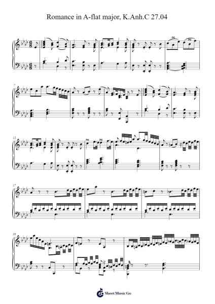 Romance in A-flat Major, K.Anh.C 27.04 Sheet Music by Wolfgang Amadeus Mozart-Arr.Leamorse Tayh