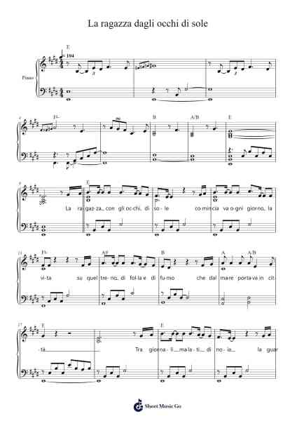 La ragazza dagli occhi di sole Sheet Music by Pooh-Arr.Thomgreg Woolfgou