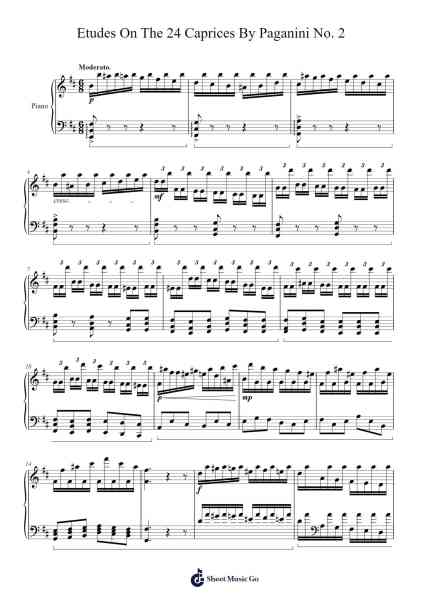 Etudes on the 24 Caprices by Paganini No. 2 in A Minor, L. 9/2: Moderato Sheet Music by Loudan Stephen Alexenov Stradinoff-Welkinstein-Arr.Taters Jonkyle