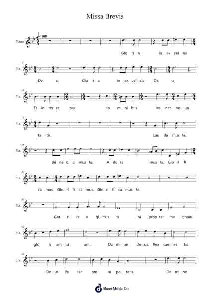 Missa Brevis - Gloria Sheet Music by Jacob De Haan-Arr.Janejill Mooca