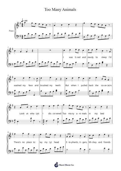 Too Many Animals Sheet Music by Lanny Sherwin-Arr.Shamens Xedric