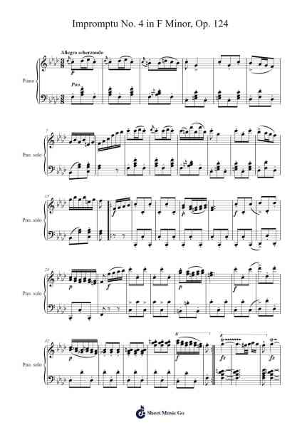 Impromptu No. 4 in F Minor, Op. 124 Sheet Music by Franz Schubert-Arr.Mila
