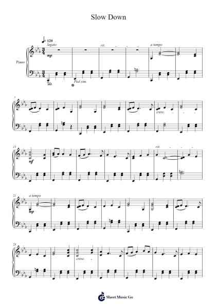 Slow Down Sheet Music by Rebecca Attaway-Arr.Huxver Birdnee