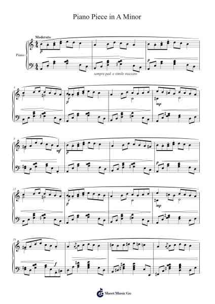 Piano Piece in A Minor Sheet Music by Nicholas Brands-Arr.Lewcar