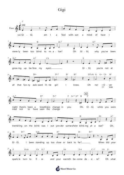 Gigi Sheet Music by Frederick Loewe-Arr.Thompritt Rhysglan