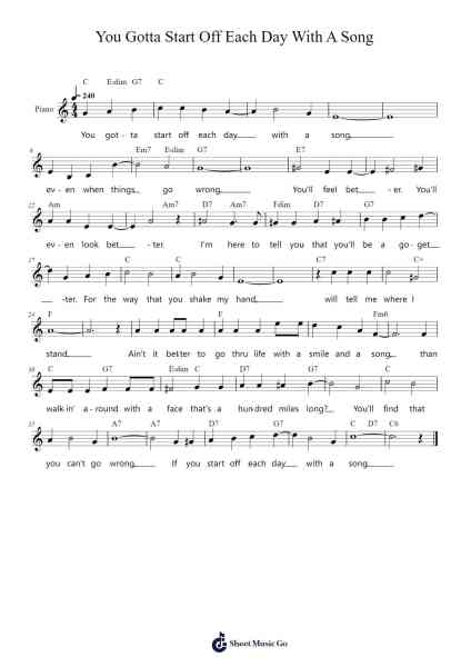 You Gotta Start Off Each Day With A Song Sheet Music by Jimmy Durante-Arr.Hughgee