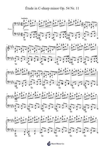 Étude in C-sharp Minor, Op. 54 No. 11 Sheet Music by Genewat Duttret-Arr.Wentio Termaltz