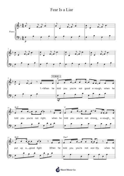 Fear Is a Liar Sheet Music by Zach Williams-Arr.Golddon