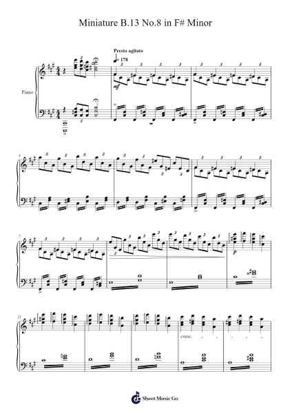 Miniature Op. B.13 No.8 in F# Minor Sheet Music by Pricerhys-Arr.Faitheva Carite