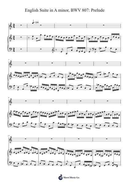 English Suite in A minor, BWV 807: Prelude Sheet Music by Johann Sebastian Bach-Arr.Swinfred Clarkdiah