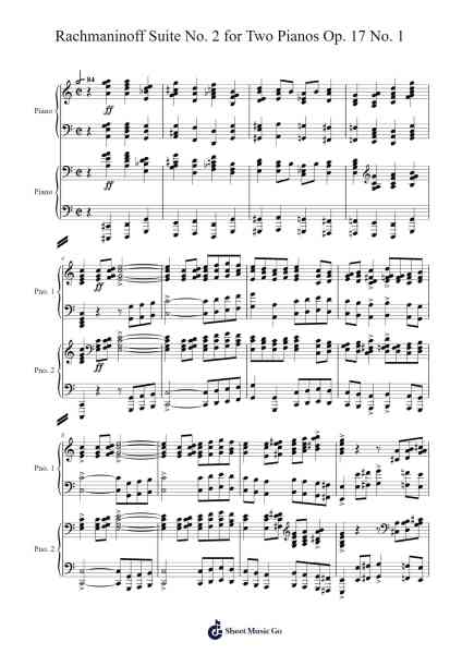 Suite No. 2 for Two Pianos in C Minor, Op. 17: I. Introduction Sheet Music by Sergei Rachmaninoff-Arr.Auwolf