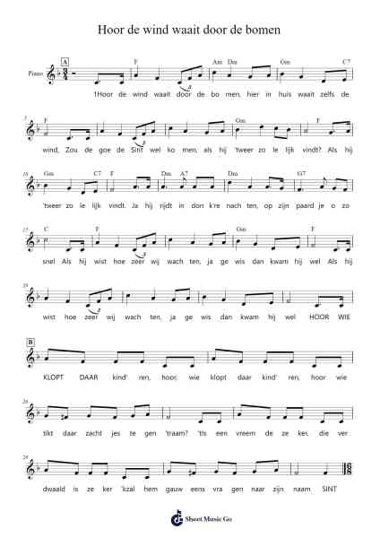 HOOR DE WIND WAAIT DOOR DE BOMEN Sheet Music by -Arr.Bloorgrace Springa