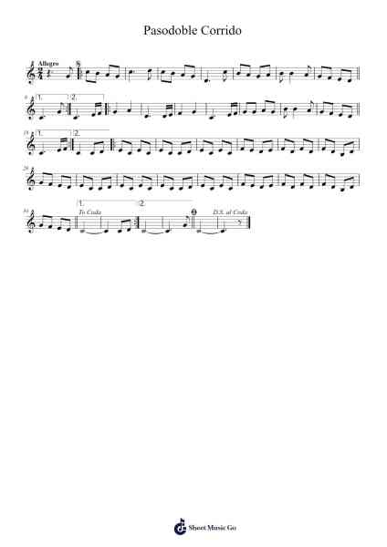 Pasodoble Corrido Sheet Music by Gaiteiros Treixadura-Arr.Lytnoah