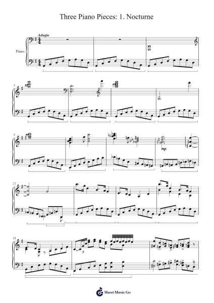 Three Piano Pieces: 1. Nocturne Sheet Music by -Arr.Holmesney Cliffcol