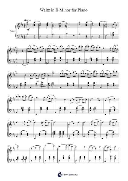 Waltz in B Minor for Piano Sheet Music by O. Svensson-Arr.Davehume