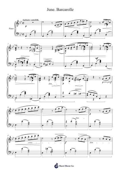 The Seasons, Op. 37a: VI. June. Barcarolle Sheet Music by Pyotr Ilyich Tchaikovsky-Arr.Wordcox Maxjack