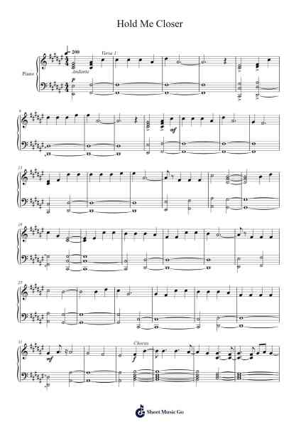 Hold Me Closer Sheet Music by Equals-Arr.Vanralph Aunald