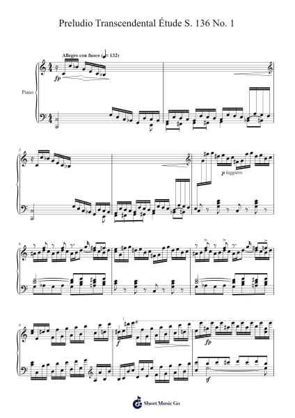 Transcendental Étude No. 1 in C Major, S. 139, "Preludio" Sheet Music by Franz Liszt-Arr.Hornwald