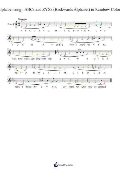 Alphabet song - ABCs and ZYXs (Backwards Alphabet) in Rainbow Colors 樂譜由 Misc Traditional - 編曲 Beague Kinglor