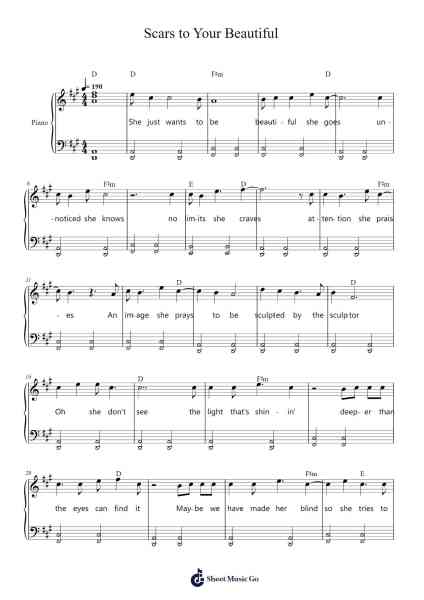 Scars to Your Beautiful Sheet Music by Unknown author-Arr.Odemick