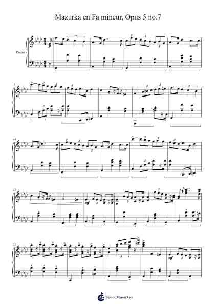 Mazurka in F Minor, Op. 5 No. 7 Sheet Music by Jonathan Rondeau-Arr.Vicnick Hoodpy