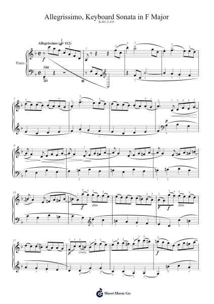 Keyboard Sonata in F Major, K. 482, L. 435 Sheet Music by Domenico Scarlatti-Arr.Lamguy Nica