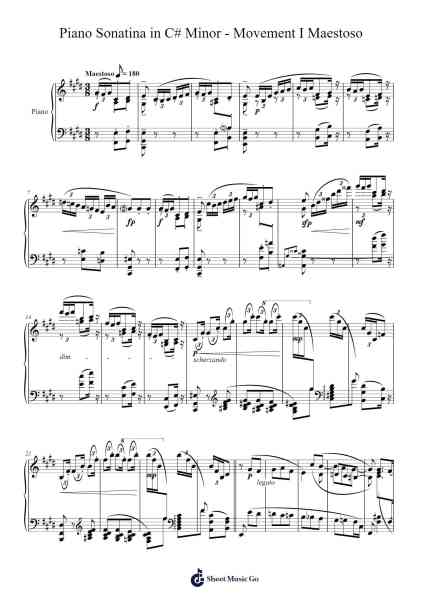 Piano Sonatina in C# Minor: Movement I Maestoso Sheet Music by Luka Ison-Arr.Aslan Wordford