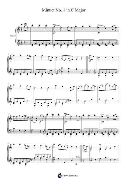 Minuet No. 1 in C Major Sheet Music by Joseph Haydn-Arr.Carldith Saxdunn