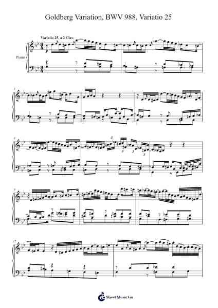 Goldberg Variations, BWV 988: Variatio 25 a 2 Clav. Sheet Music by Johann Sebastian Bach-Arr.Wildmy