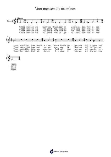 Voor mensen die naamloos Sheet Music by -Arr.Bingpiers Georlance