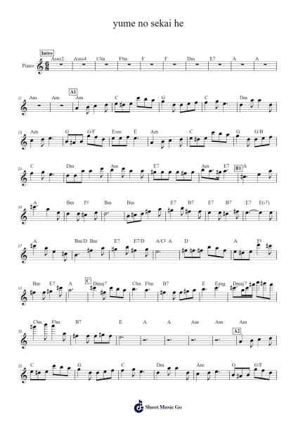 yume no sekai he Sheet Music by Misc Cartoons-Arr.O'Cakeats Leofunk