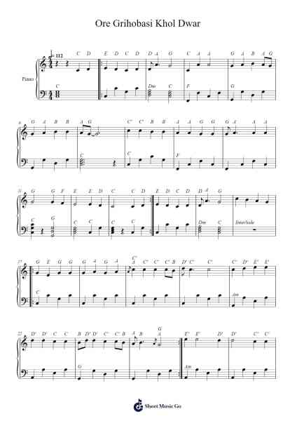 Ore Grihobasi Khol Dwar Sheet Music by Rabindranath Tagore-Arr.Campmew Bafe