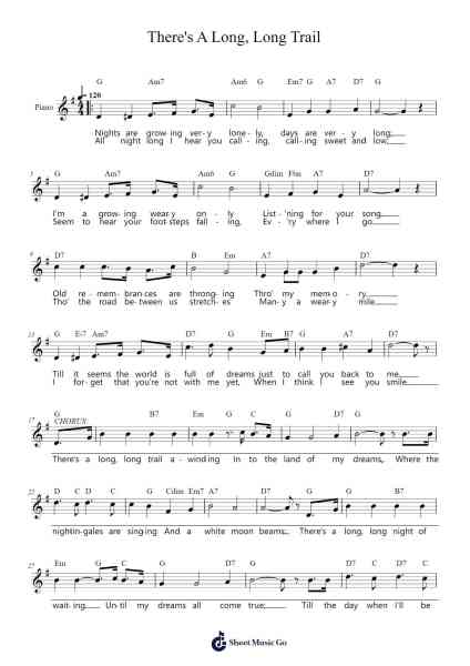 There's A Long, Long Trail Sheet Music by Alonzo Elliot-Arr.Popbraith Cookryl