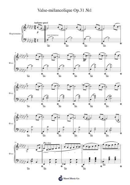 Valse-mélancolique Op.31 No.1 Sheet Music by М Кочетов-Arr.Woodthorne Rylee