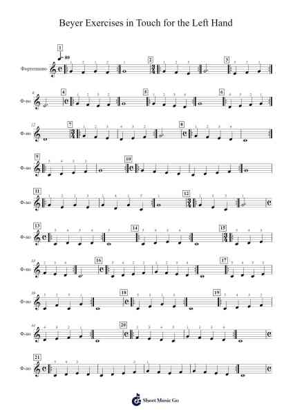 Beyer Exercises in Touch for the Left Hand Sheet Music by Ferdinand Beyer-Arr.Feleste Johnren