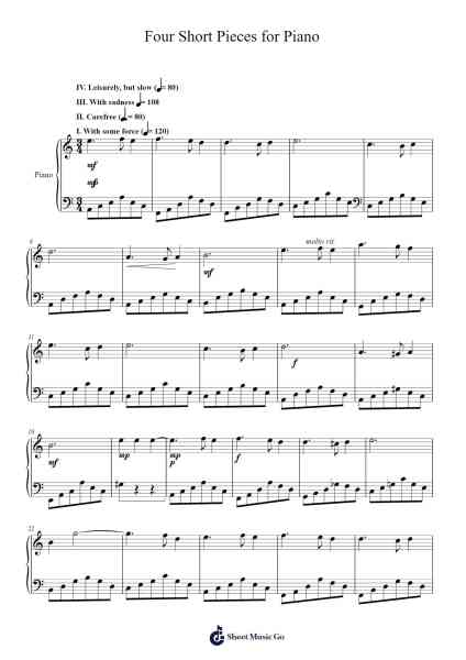 Four Short Pieces for Piano Sheet Music by Campleign Eli-Arr.Manpiers
