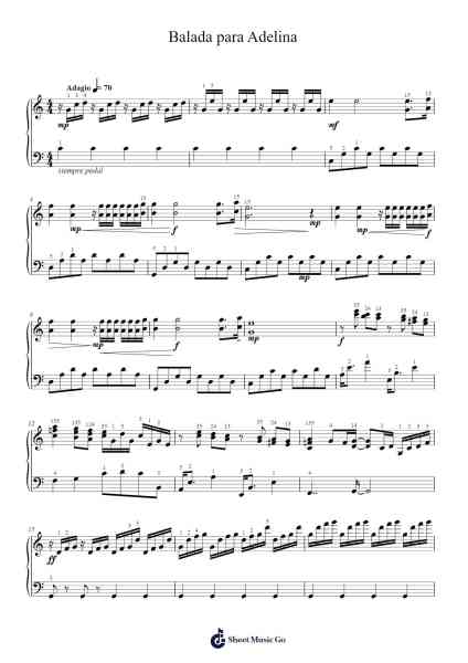 Balada para Adelina Sheet Music by Paul de Senneville-Arr.Wolfnid Bronbooth