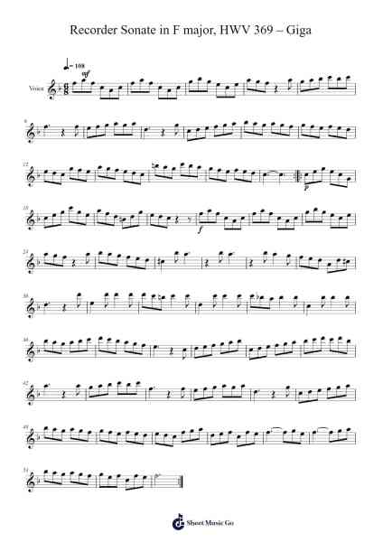 Recorder Sonata in F Major, HWV 369: IV. Giga Sheet Music by Georg Friedrich Händel-Arr.Mollkerr