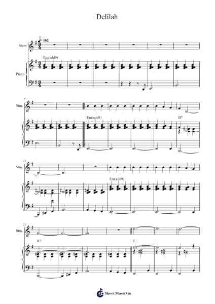 Delilah Sheet Music by Tom Jones-Arr.Shellay