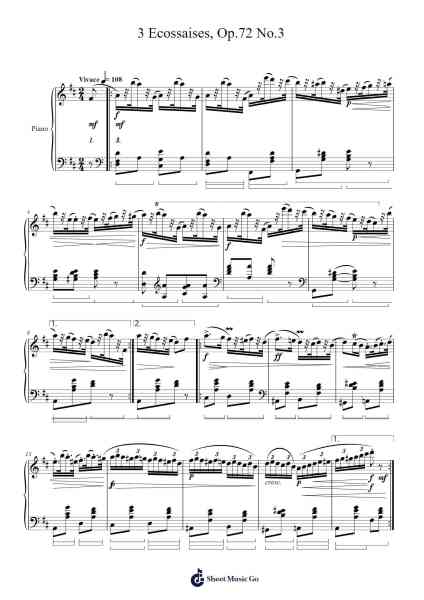 3 Ecossaises, Op. 72 No. 3 Sheet Music by Frédéric Chopin-Arr.Louhal