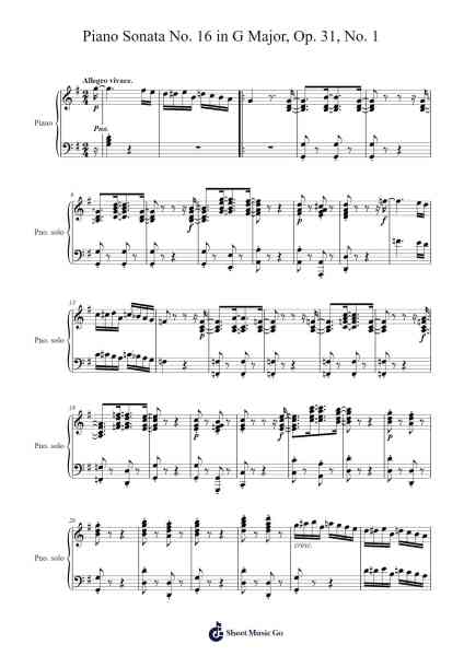 Piano Sonata No. 16 in G Major, Op. 31, No. 1: I. Allegro vivace Sheet Music by Ludwig van Beethoven-Arr.Latckens