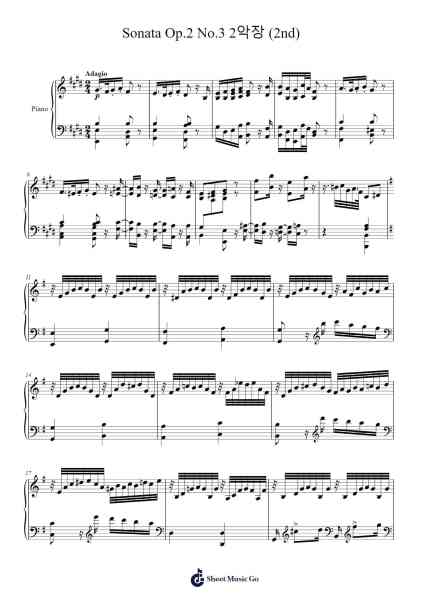 Sonata Op. 2 No. 3 in C Major: II. Adagio Sheet Music by Ludwig van Beethoven-Arr.Chamtra
