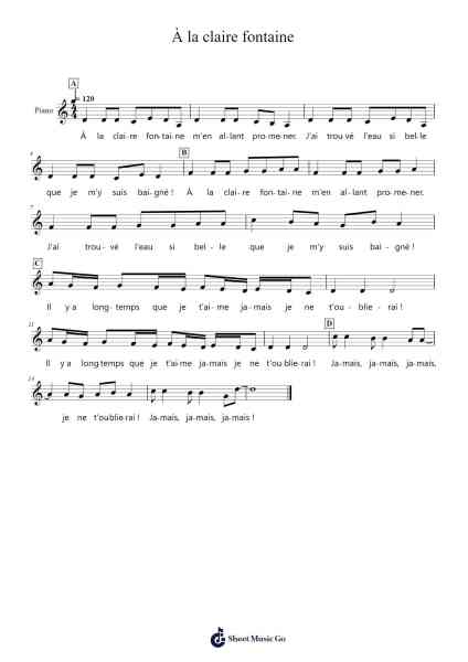 À la claire fontaine Sheet Music by Misc Traditional-Arr.Jeamesqy
