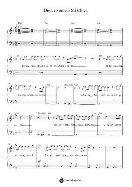 Devuélveme a Mi Chica Sheet Music by David Summers-Arr.Efbin Kimsie