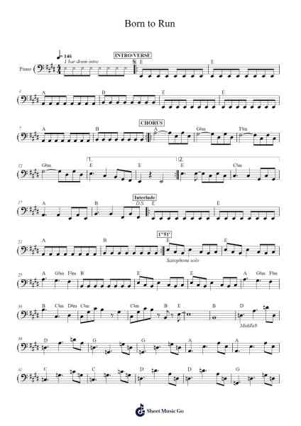 Born to Run Sheet Music by Bruce Springsteen-Arr.Holmesmax