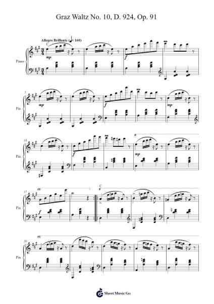 12 Graz Waltzes, D. 924, Op. 91, No. 10 Sheet Music by Franz Schubert-Arr.Faulkvan